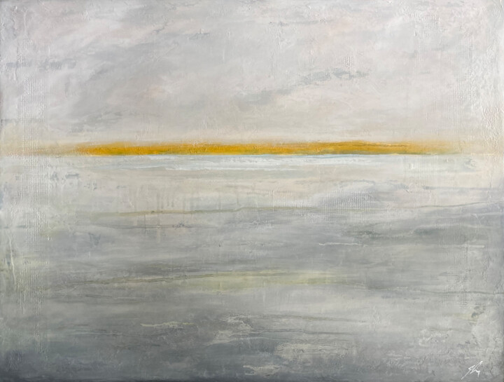 Peinture intitulée "Yellow Horizon" par James Rooney, Œuvre d'art originale, Huile Monté sur Panneau de bois