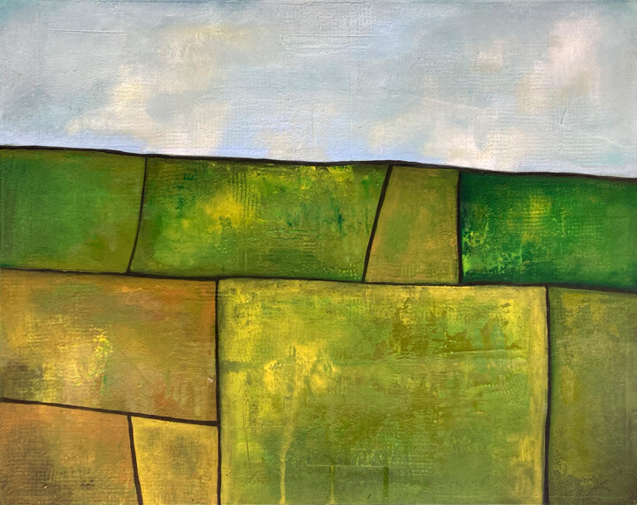Painting titled "Spring Fields" by James Rooney, Original Artwork, Oil Mounted on Wood Stretcher frame