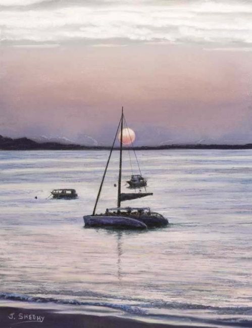 Painting titled "Twilight Sail" by James Sheehy, Original Artwork