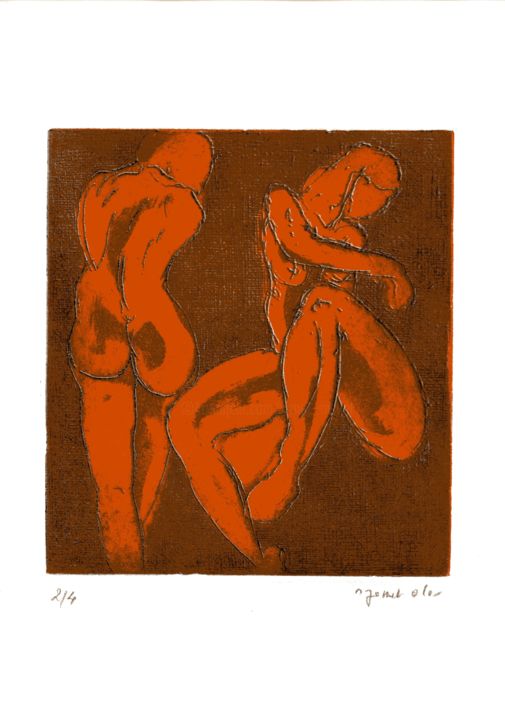 Gravures & estampes intitulée "Nus expressionnistes" par Michel Jamet, Œuvre d'art originale, Eau-forte