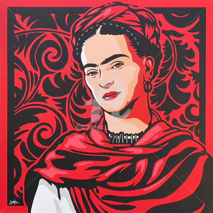 Ζωγραφική με τίτλο "Frida Kahlo" από Jamie Lee, Αυθεντικά έργα τέχνης, Ακρυλικό Τοποθετήθηκε στο Ξύλινο φορείο σκελετό
