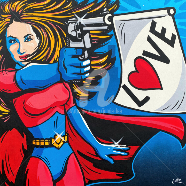 Painting titled "Love Gun" by Jamie Lee, Original Artwork, Acrylic Mounted on Wood Stretcher frame