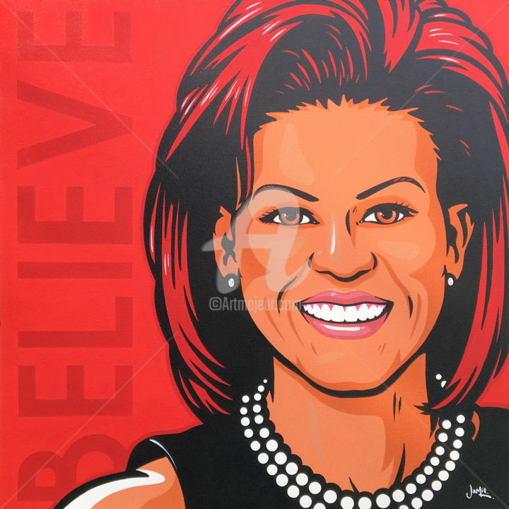 Painting titled "Michelle Obama - Be…" by Jamie Lee, Original Artwork, Acrylic Mounted on Wood Stretcher frame