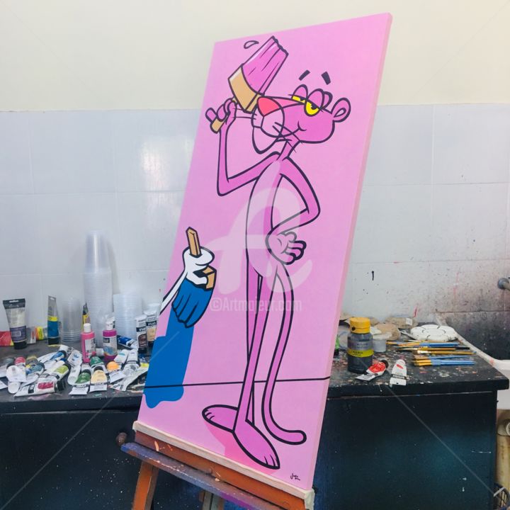 192. Pink Panther Pop Art Canvas Chaplin Pop Art Painting 