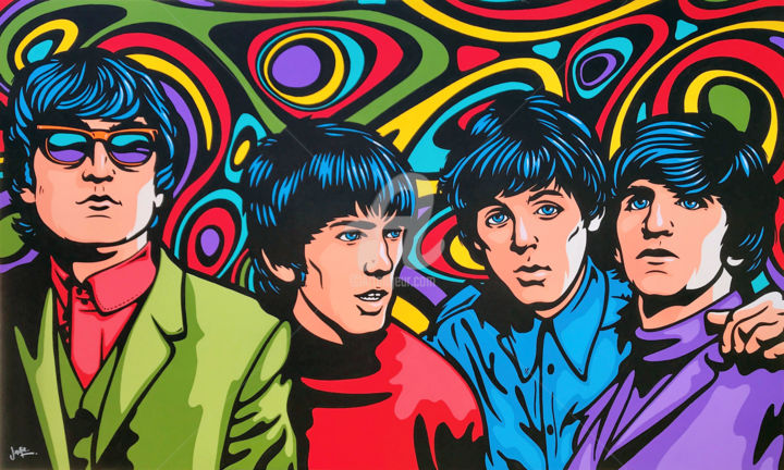 Painting titled "The Beatles Psyched…" by Jamie Lee, Original Artwork, Acrylic Mounted on Wood Stretcher frame