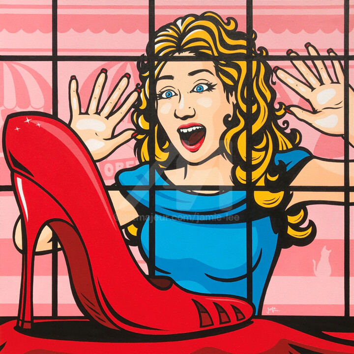 Pittura intitolato "I NEED Those Shoes!" da Jamie Lee, Opera d'arte originale, Acrilico Montato su Barella di tela