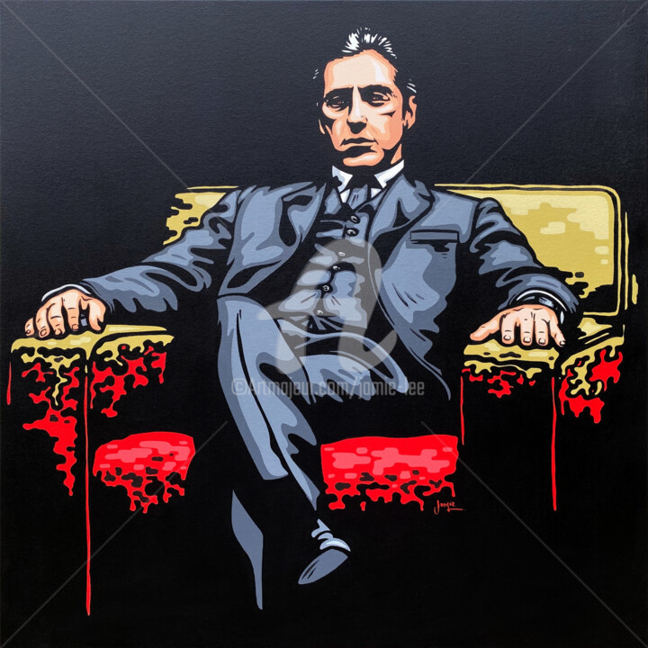 Malerei mit dem Titel "Michael Corleone 22" von Jamie Lee, Original-Kunstwerk, Acryl Auf Keilrahmen aus Holz montiert