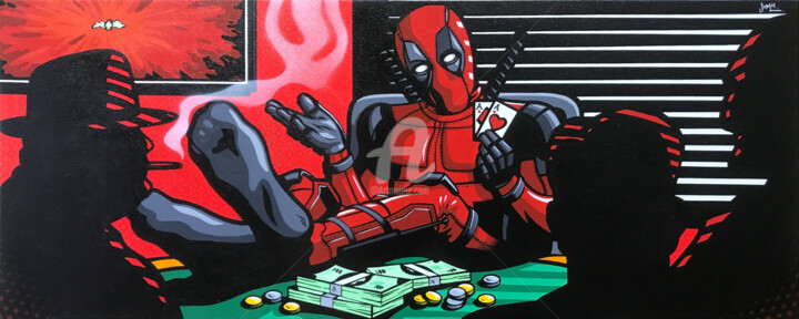 Painting titled "Deadpool - I Got Ac…" by Jamie Lee, Original Artwork, Acrylic Mounted on Wood Stretcher frame