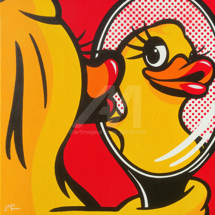 Painting titled "Duck Face" by Jamie Lee, Original Artwork, Acrylic Mounted on Wood Stretcher frame