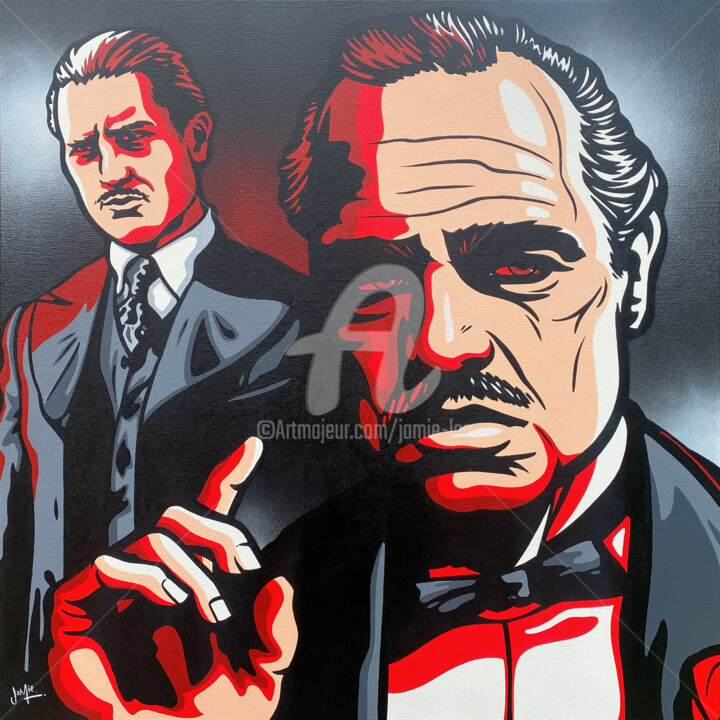 Painting titled "Vito Corleone" by Jamie Lee, Original Artwork, Acrylic Mounted on Wood Stretcher frame