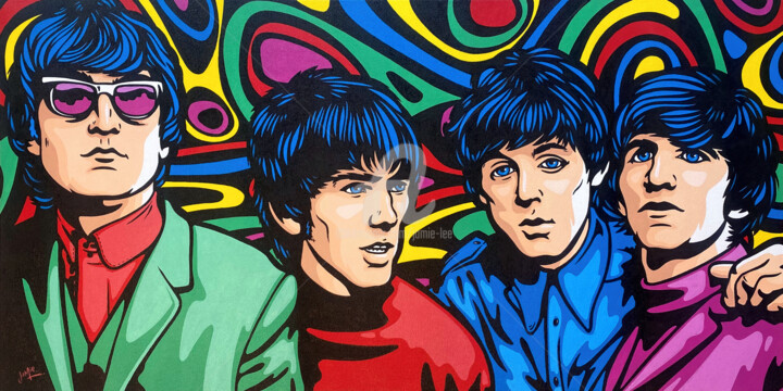 Schilderij getiteld "The Beatles 2023" door Jamie Lee, Origineel Kunstwerk, Acryl Gemonteerd op Frame voor houten brancard