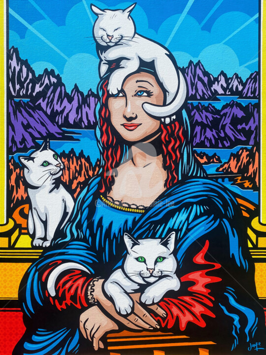 Painting titled "Mona Lisa And Her C…" by Jamie Lee, Original Artwork, Acrylic Mounted on Wood Stretcher frame