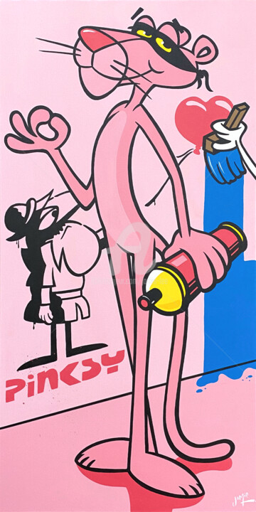 Malerei mit dem Titel "Pinksy 2" von Jamie Lee, Original-Kunstwerk, Acryl Auf Keilrahmen aus Holz montiert