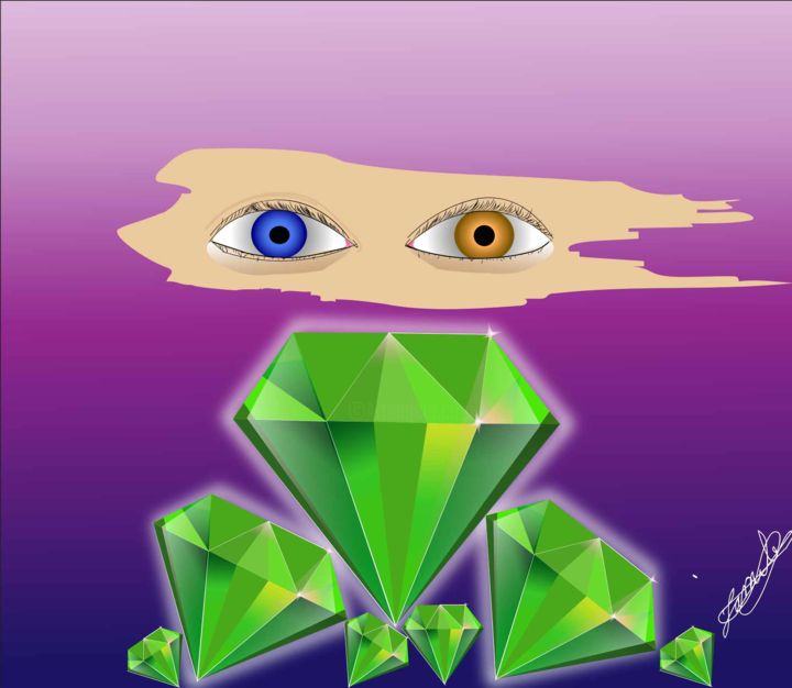 Digital Arts titled "o diamante e os olh…" by Jamile Zeitune, Original Art, Digital Painting