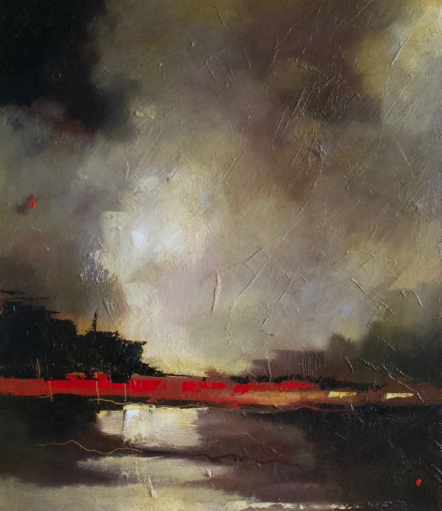 Картина под названием "'Fantasy Landscape3…" - Jan Aanstoot, Подлинное произведение искусства, Масло