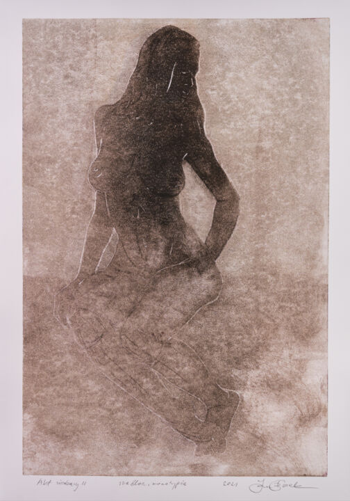 Prenten & gravures getiteld "Sitting nude II" door Jan Bosak, Origineel Kunstwerk, Monotype