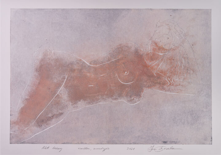 Prenten & gravures getiteld "Lying nude II" door Jan Bosak, Origineel Kunstwerk, Monotype