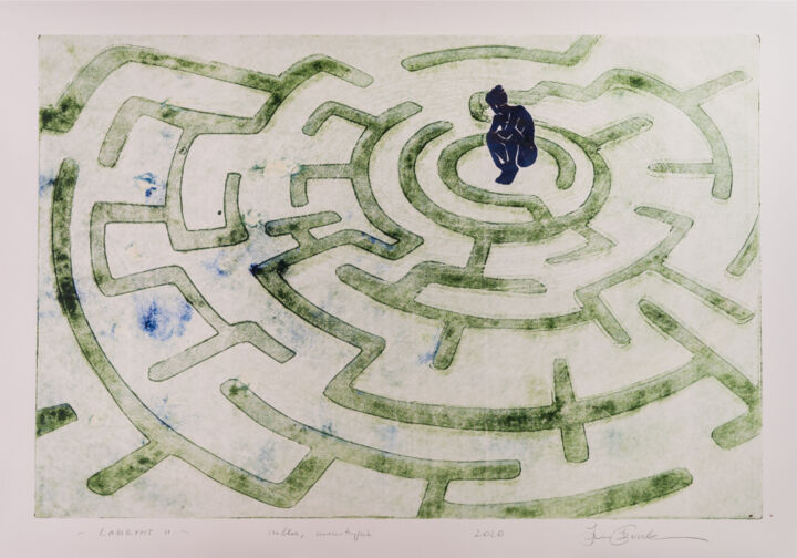 Prenten & gravures getiteld "Labyrinth II" door Jan Bosak, Origineel Kunstwerk, Stencil