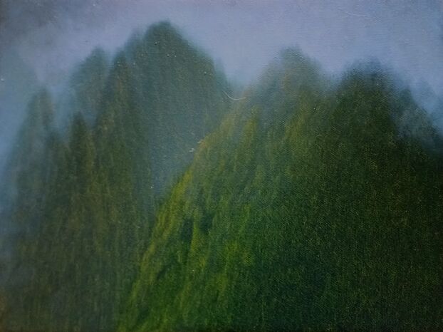 Ζωγραφική με τίτλο "Mountainscape XX" από Jan De Vleeschauwer, Αυθεντικά έργα τέχνης, Λάδι Τοποθετήθηκε στο Ξύλινο φορείο σκ…