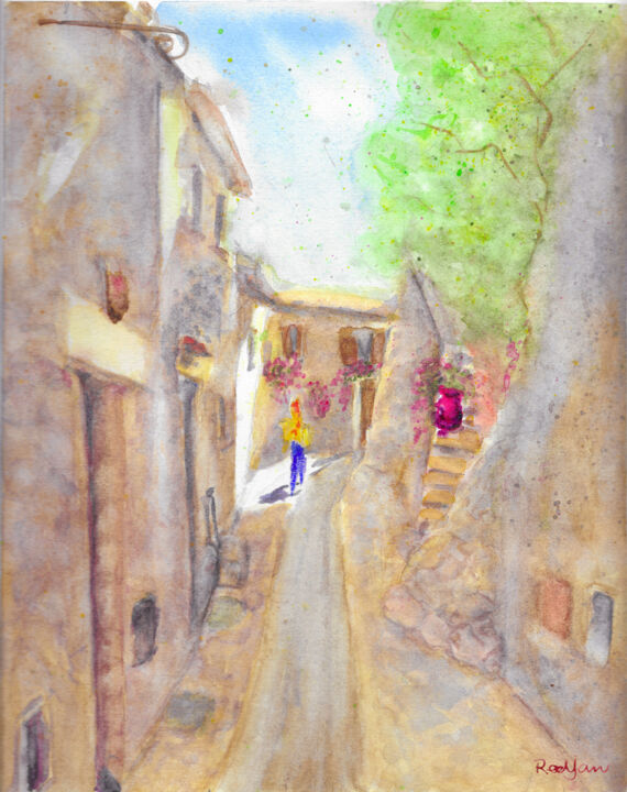 Pittura intitolato "A Walk Through Eze,…" da Jan Donnelly, Opera d'arte originale, Acquarello