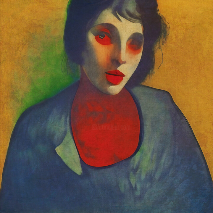 Schilderij getiteld "The woman with red…" door Jan Keteleer, Origineel Kunstwerk, 2D Digital Work Gemonteerd op Frame voor h…