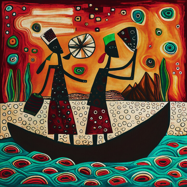 Painting titled "African fishermen a…" by Jan Keteleer, Original Artwork, Acrylic Mounted on Other rigid panel