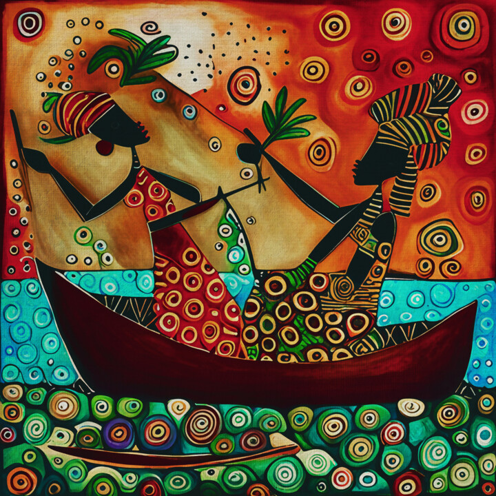 Malarstwo zatytułowany „African fisherwomen” autorstwa Jan Keteleer, Oryginalna praca, Akryl
