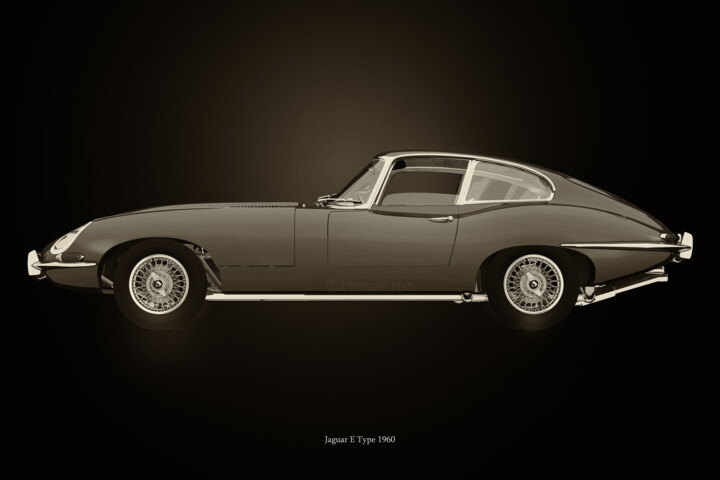 Arts numériques intitulée "Jaguar E Type Black…" par Jan Keteleer, Œuvre d'art originale, Travail numérique 2D