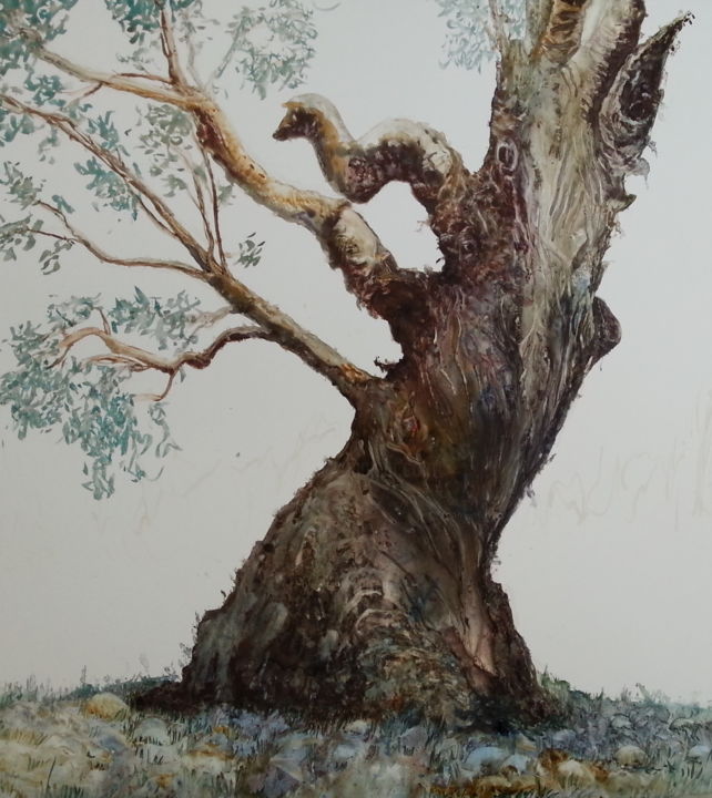 绘画 标题为“Old Faithful” 由Jan Lowe, 原创艺术品, 墨 安装在木板上