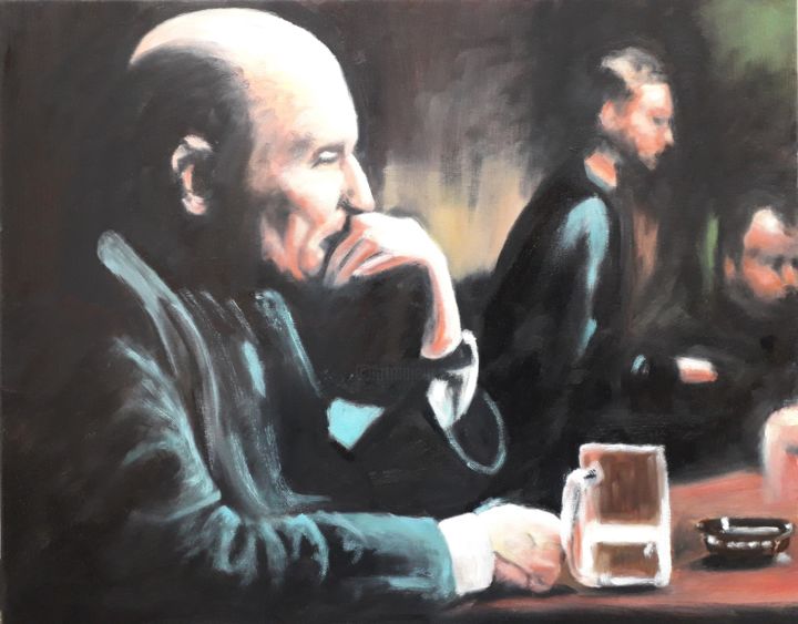 Schilderij getiteld "in a pensive mood" door Jan Marien, Origineel Kunstwerk, Olie
