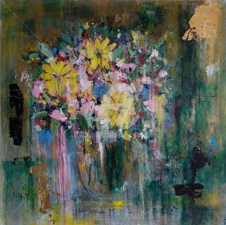 Painting titled "Say It With Flowers…" by Jan O'Sullivan, Original Artwork, Acrylic Mounted on Wood Stretcher frame