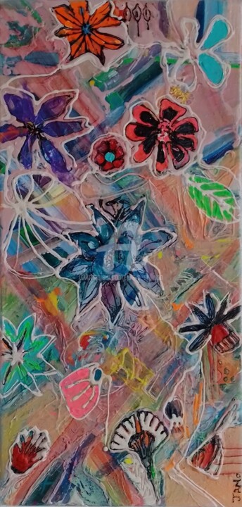 Картина под названием "Childhood in Floral" - Jan O'Sullivan, Подлинное произведение искусства, Акрил Установлен на Деревянн…