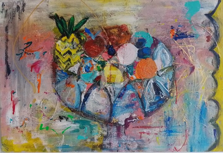 Painting titled "Five A Day 102" by Jan O'Sullivan, Original Artwork, Acrylic Mounted on Wood Stretcher frame