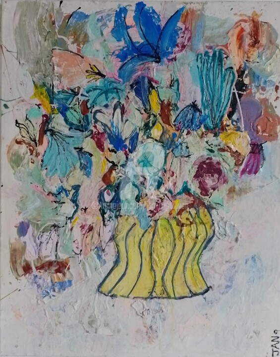 Painting titled "Kitch Bouquet II" by Jan O'Sullivan, Original Artwork, Acrylic Mounted on Wood Stretcher frame