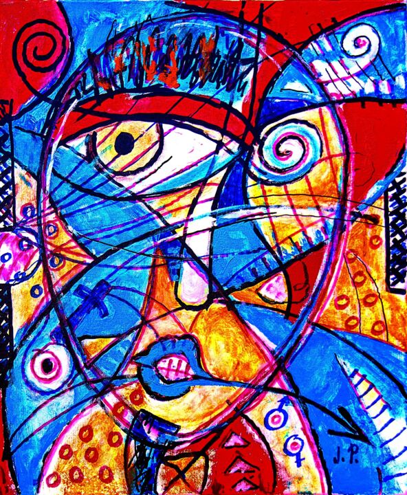 Картина под названием "Head 6" - Jan Pevný, Подлинное произведение искусства, Акрил Установлен на Деревянная рама для носилок