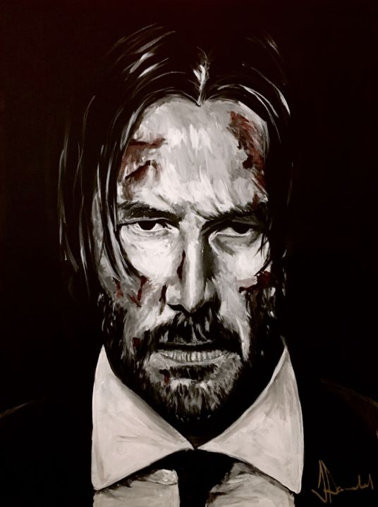 Painting titled "John Wick" by Jan Poncelet, Original Artwork, Acrylic