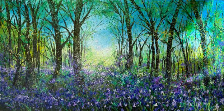 Painting titled "Haigh Bluebells" by Jan Rogers, Original Artwork, Acrylic