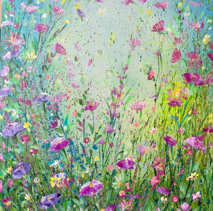 Painting titled "Lilac and Pink Flora" by Jan Rogers, Original Artwork, Acrylic