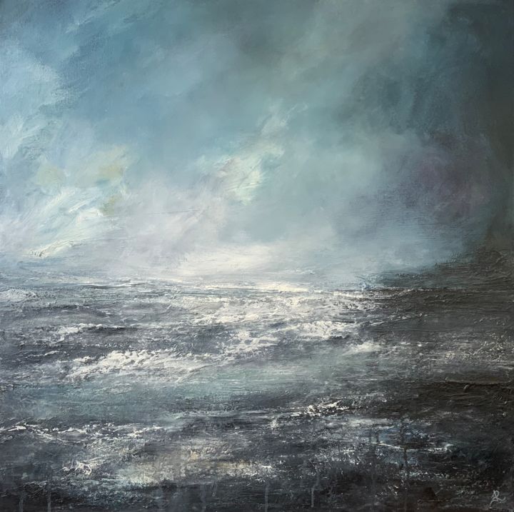 Painting titled "Abstract Teal Ocean" by Jan Rogers, Original Artwork, Oil