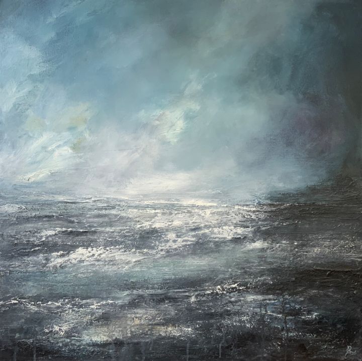 "Abstract Teal Ocean" başlıklı Tablo Jan Rogers tarafından, Orijinal sanat, Petrol