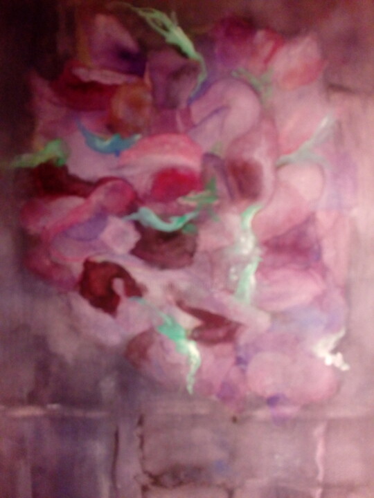 Painting titled "fleurs-bleues.jpg" by Jan, Original Artwork, Watercolor