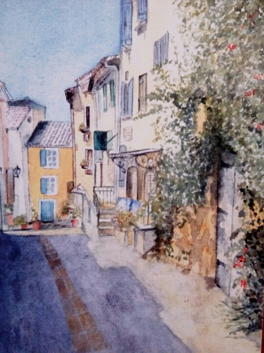 Painting titled "Balade en Provence" by Jan, Original Artwork, Watercolor