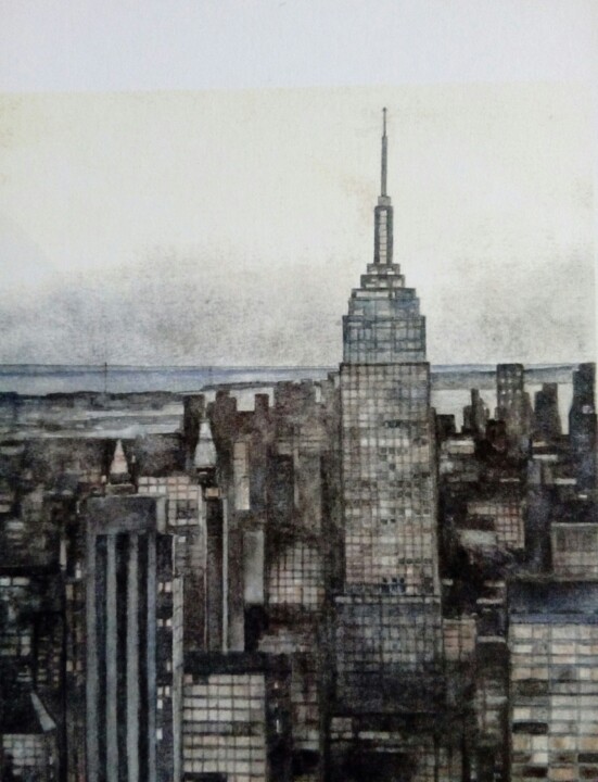 Painting titled "Un matin à New-York" by Jan, Original Artwork, Watercolor