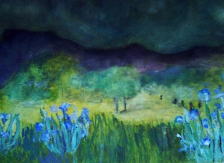 Painting titled "Le chemin d'Iris" by Jan, Original Artwork, Watercolor