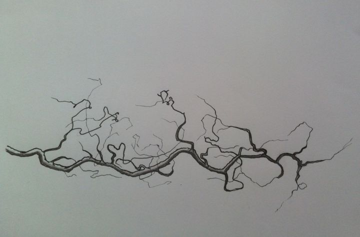 Desenho intitulada "Branch" por Jan Schrijver, Obras de arte originais, Tinta