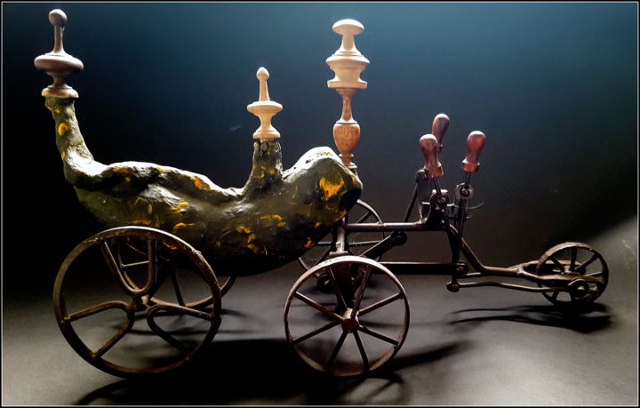 Rzeźba zatytułowany „Wheels on It” autorstwa Jan Schrijver, Oryginalna praca, Technika mieszana