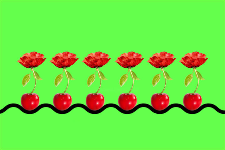 Digitale Kunst mit dem Titel "Awakening cherries" von Jan Schrijver, Original-Kunstwerk, Fotomontage