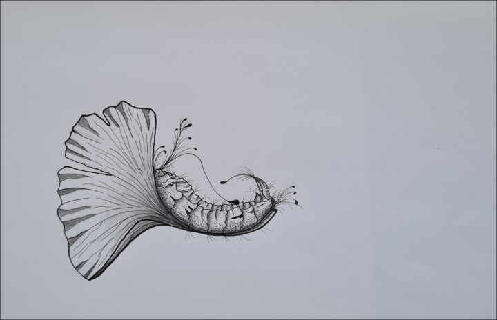 Dibujo titulada "Lazy larva" por Jan Schrijver, Obra de arte original, Tinta