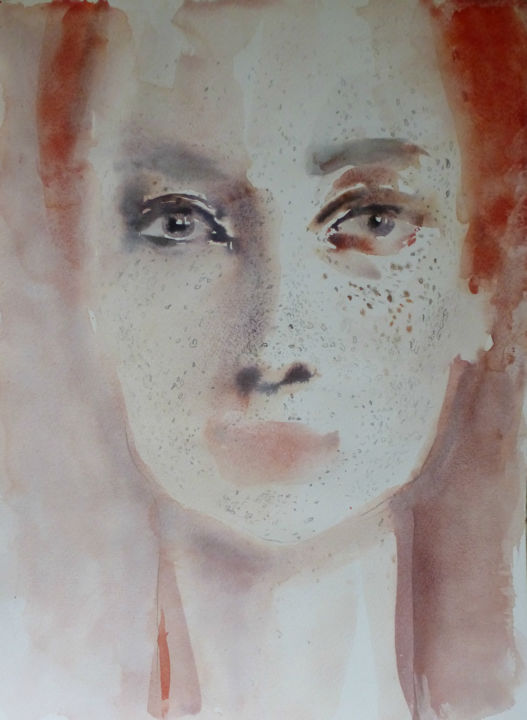 Malerei mit dem Titel "Anonym" von Jana Ficová, Original-Kunstwerk, Aquarell