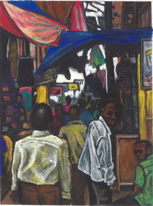 Pintura intitulada "kampala-street-scen…" por Janas Durkee, Obras de arte originais